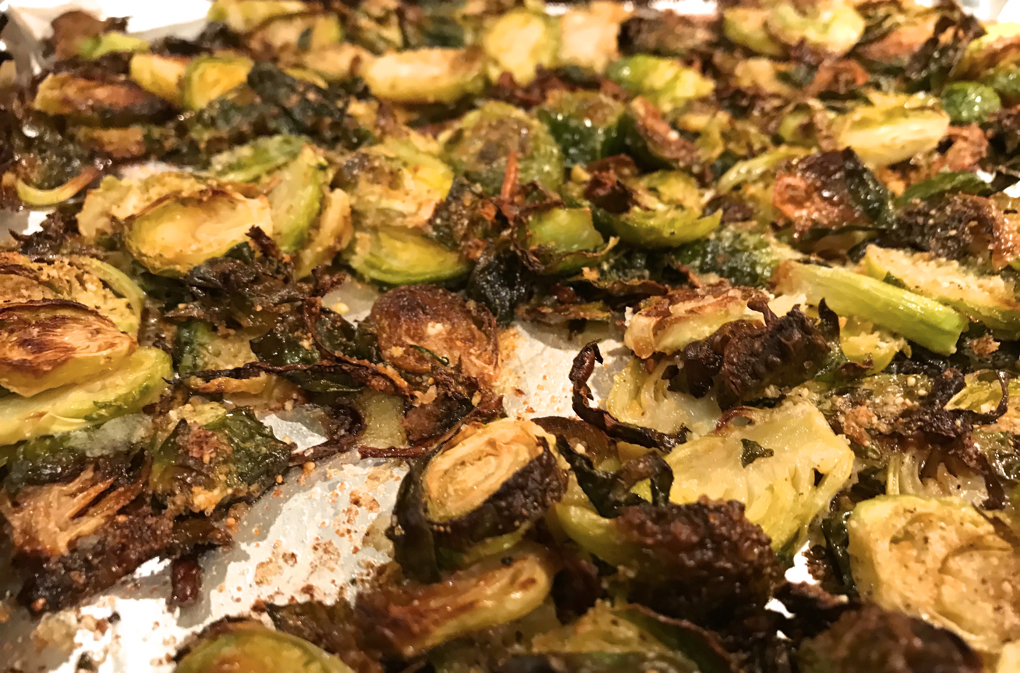 Photo of brussels sprouts on cooking sheet
