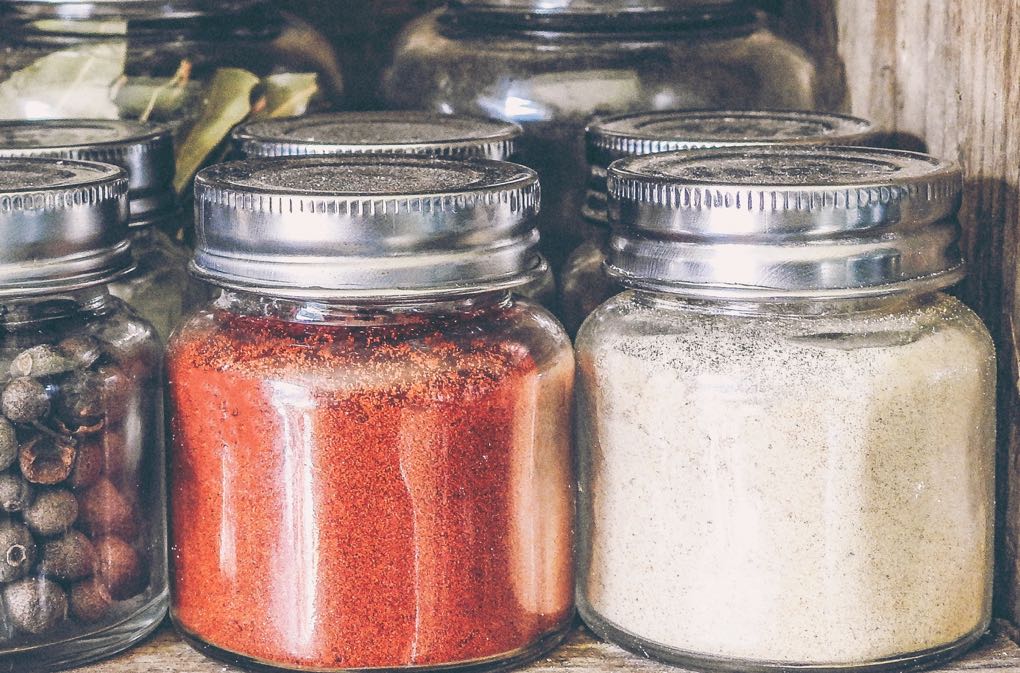 Photo of glass spice jars for buying spices in bulk