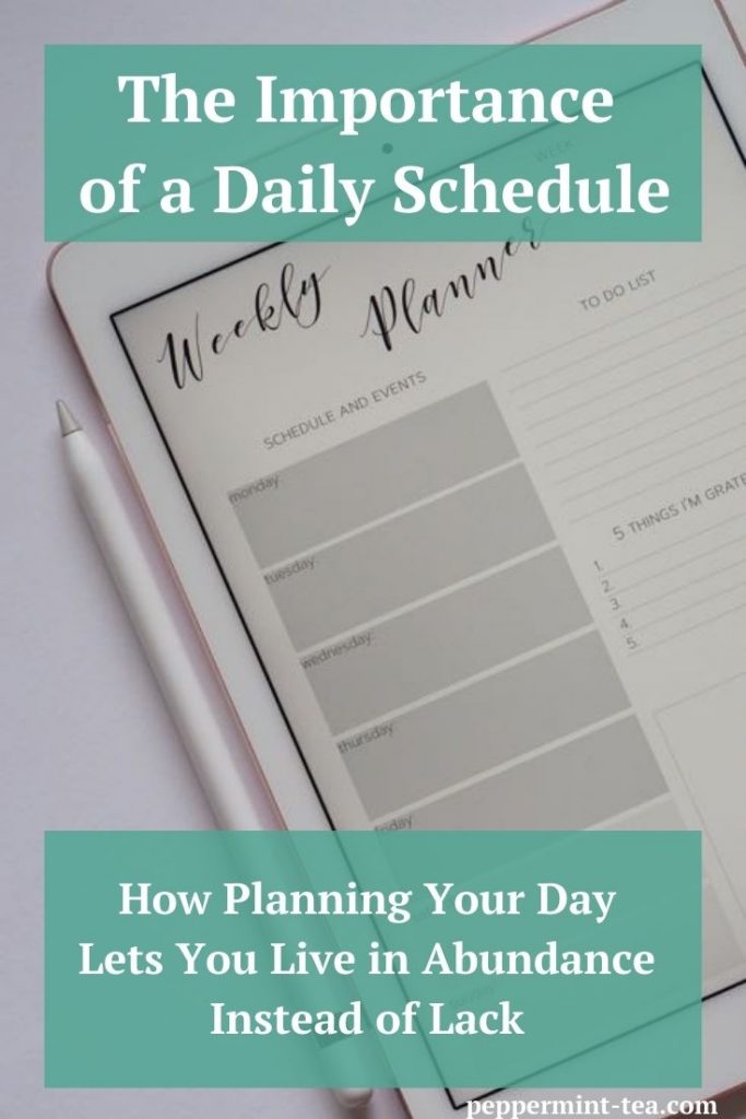 Photo of a weekly planner app on a tablet as an example of a daily schedule.